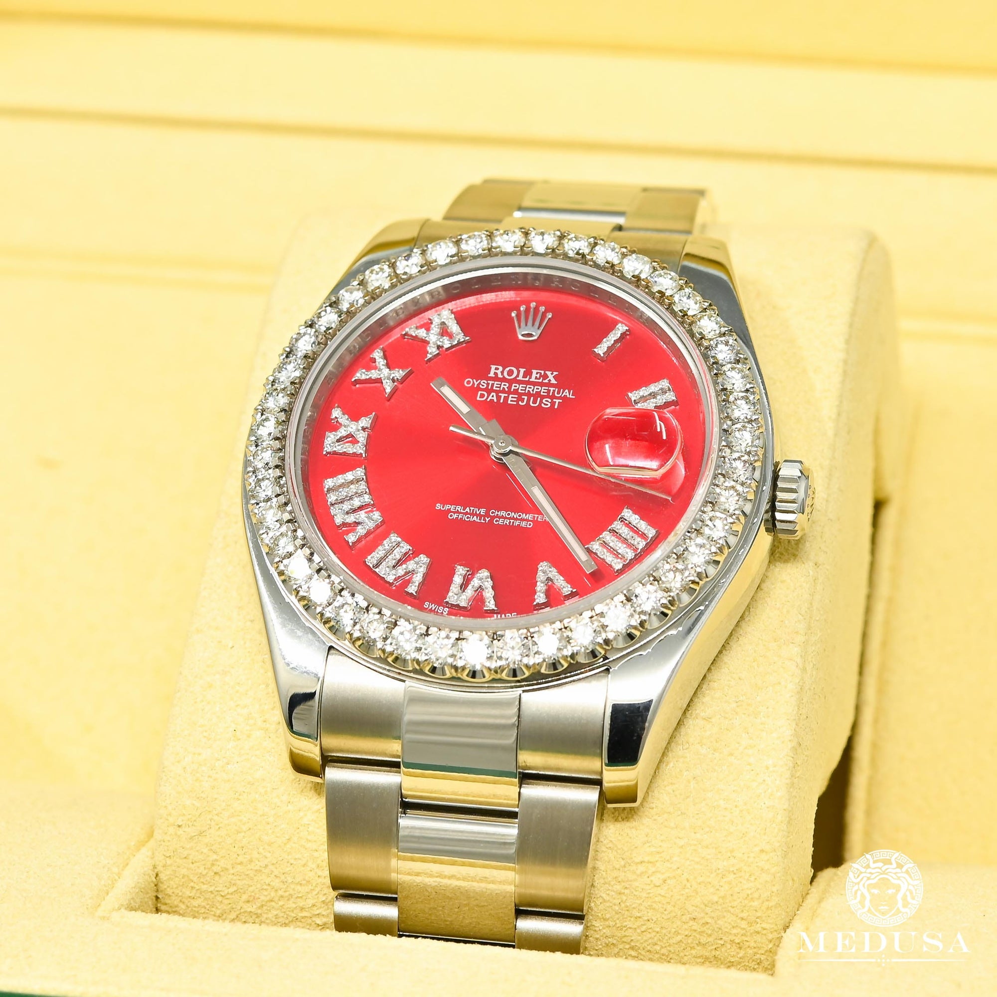 Montre Rolex | Montre Homme Rolex Datejust 41mm - Red Romain Iced Stainless