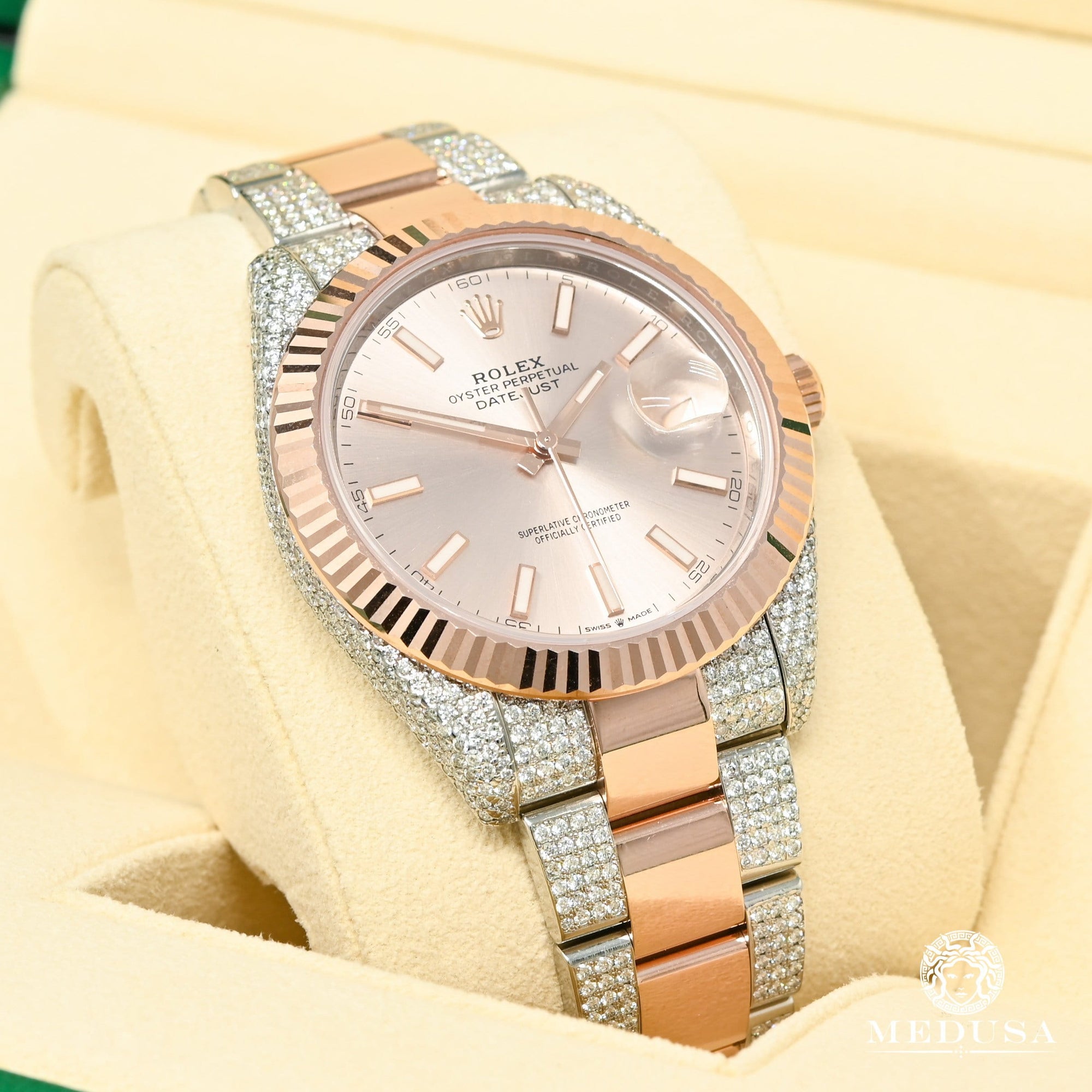 Montre Rolex | Montre Homme Rolex Datejust 41mm - Sundust Fluted Everose Iced Or Rose 2 Tons
