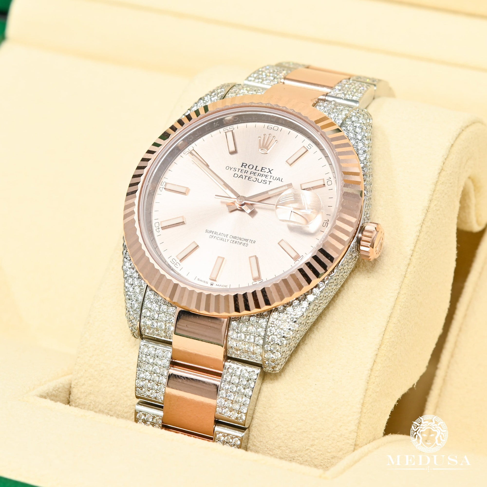 Montre Rolex | Montre Homme Rolex Datejust 41mm - Sundust Fluted Everose Iced Or Rose 2 Tons