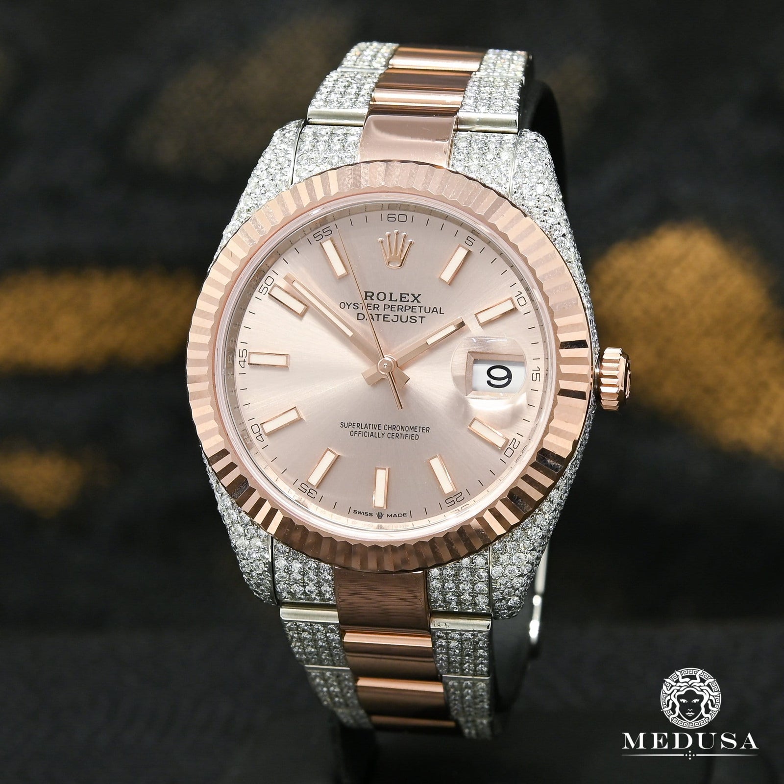 Montre Rolex | Montre Homme Rolex Datejust 41mm - Sundust Fluted Everose Iced Or Rose 2 Tons