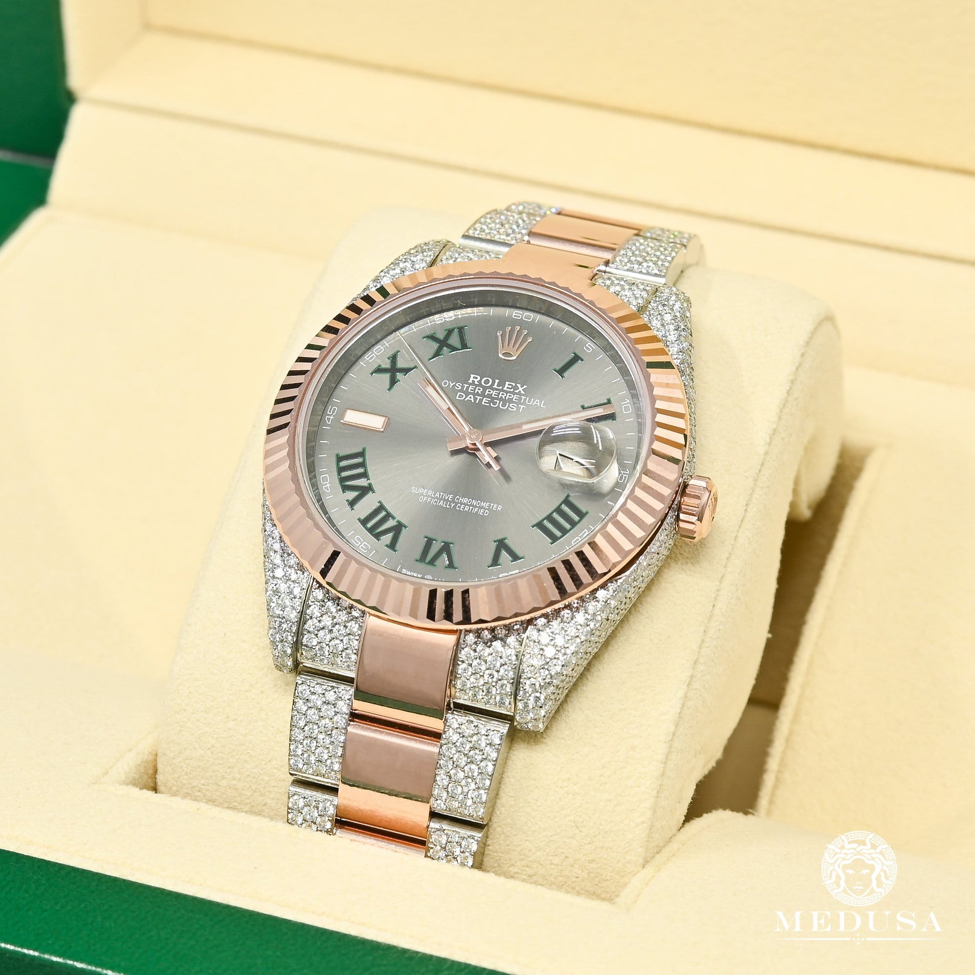Montre Rolex | Montre Homme Rolex Datejust 41mm - Wimbledon Fluted Everose Iced Or Rose 2 Tons
