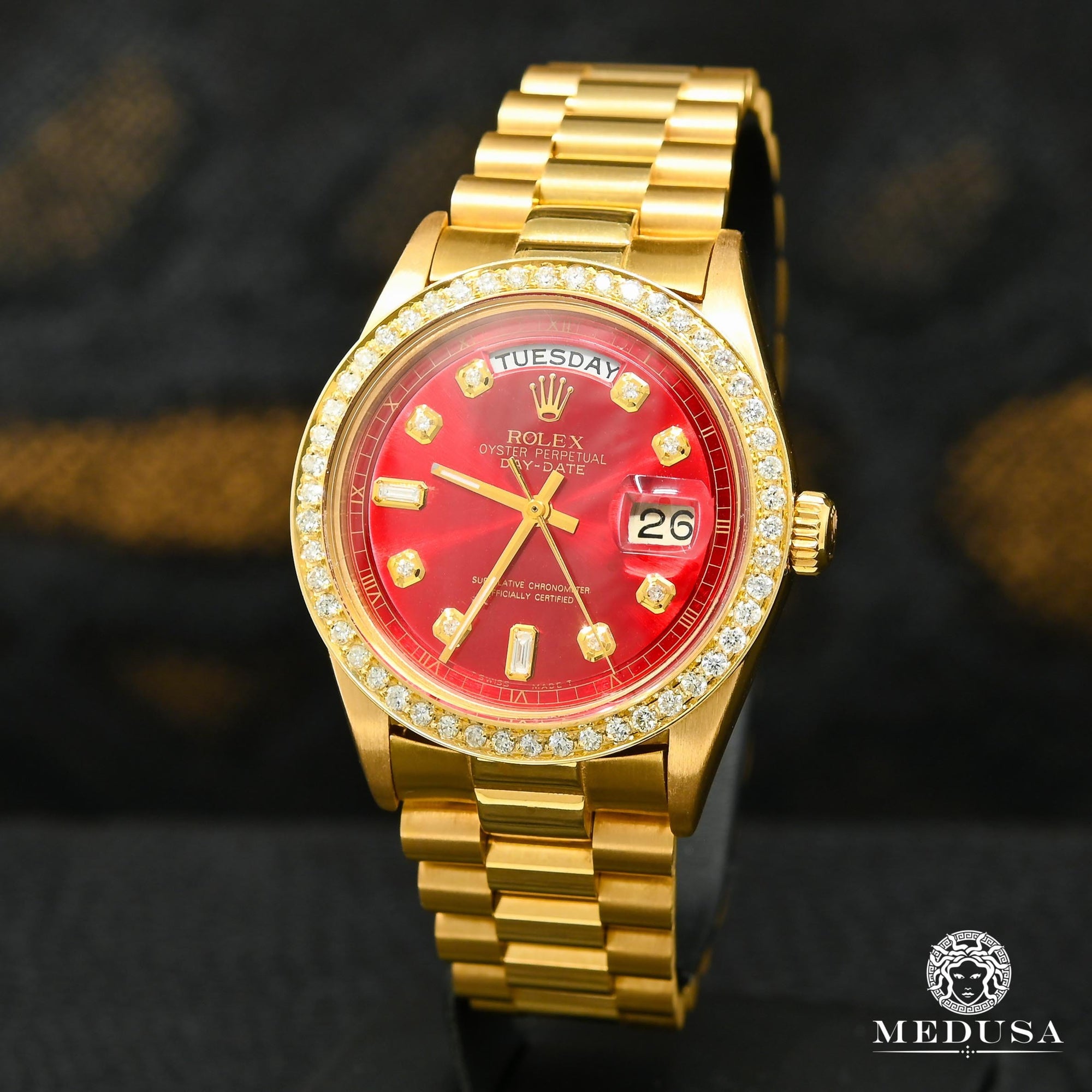 Montre Rolex | Montre Homme Rolex President Day-Date 36mm - Baguette Rouge Baguette / Or Jaune