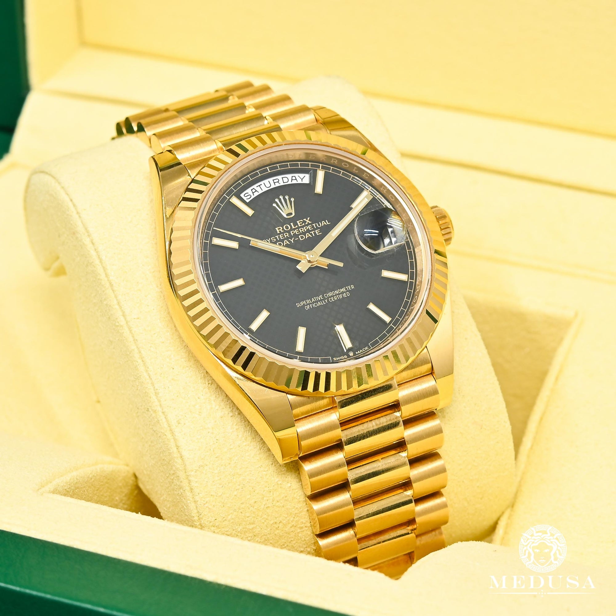 Montre Rolex | Montre Homme Rolex President Day-Date 40mm - Black Diagonal Or Jaune