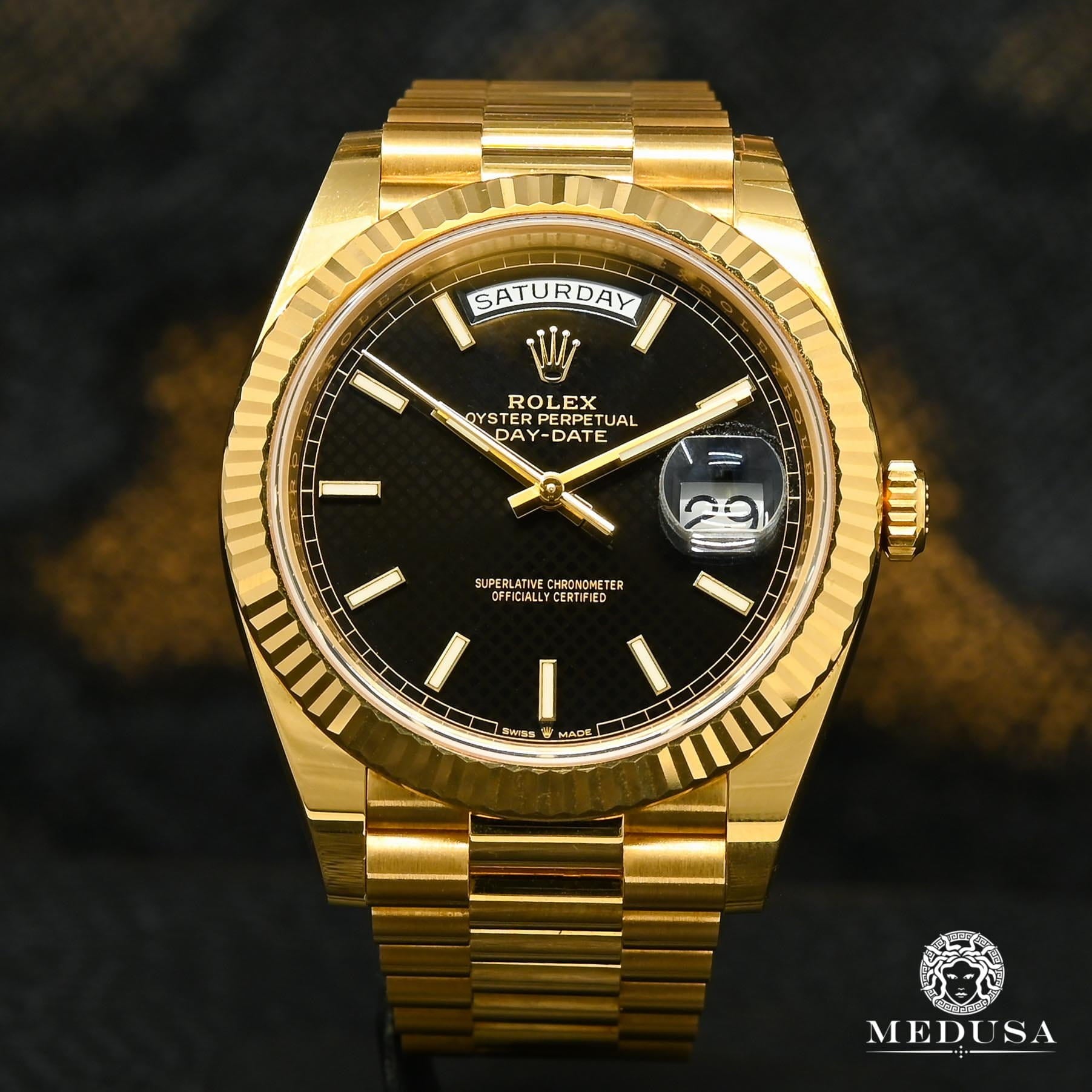 Montre Rolex | Montre Homme Rolex President Day-Date 40mm - Black Diagonal Or Jaune