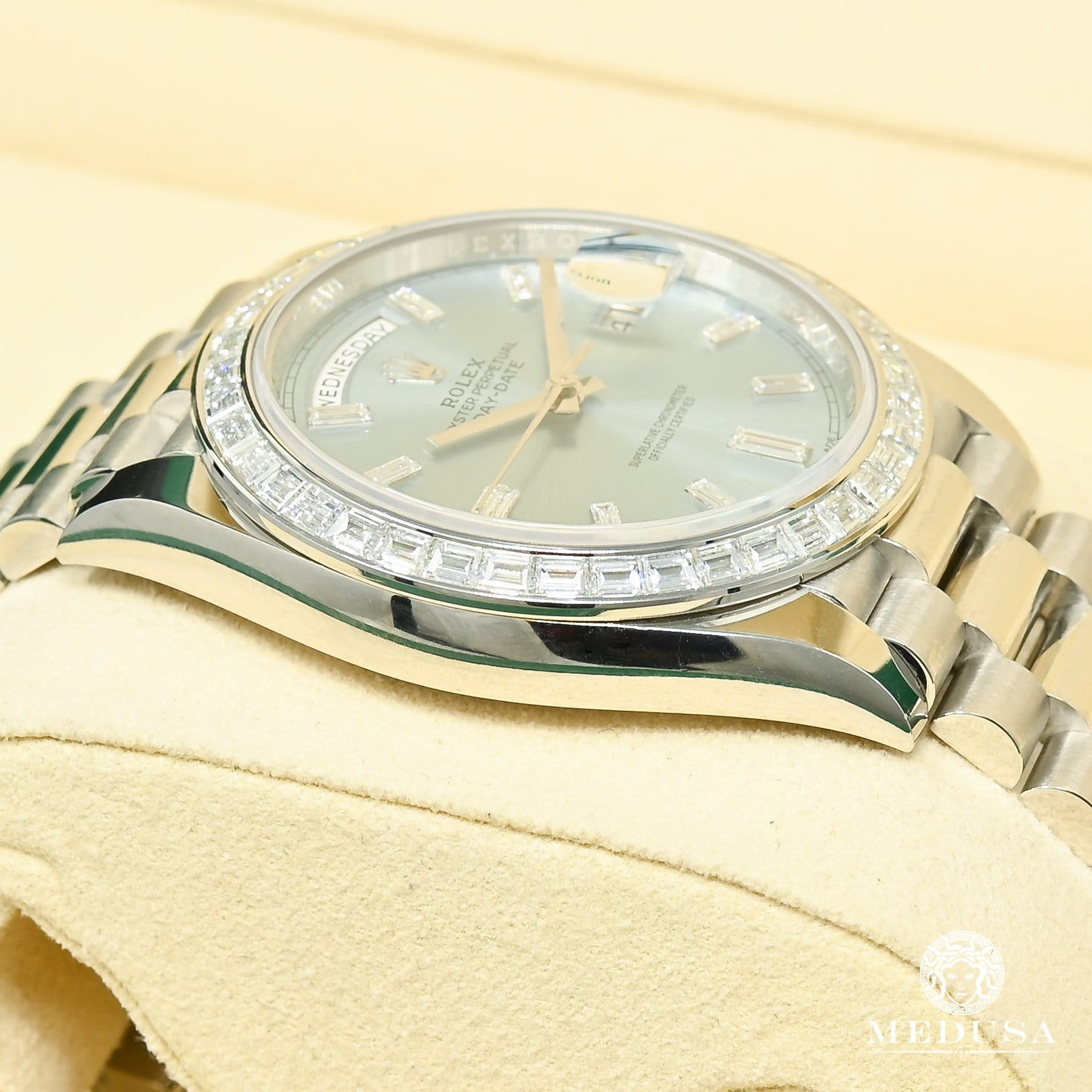 Montre Rolex | Montre Homme Rolex President Day-Date 40mm - Platinum Blue Baguette Index Platine