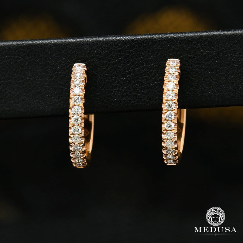Anneaux Diamants en Or 18K | Boucles d’Oreilles Round D1 - Diamant Or Rose / 14mm