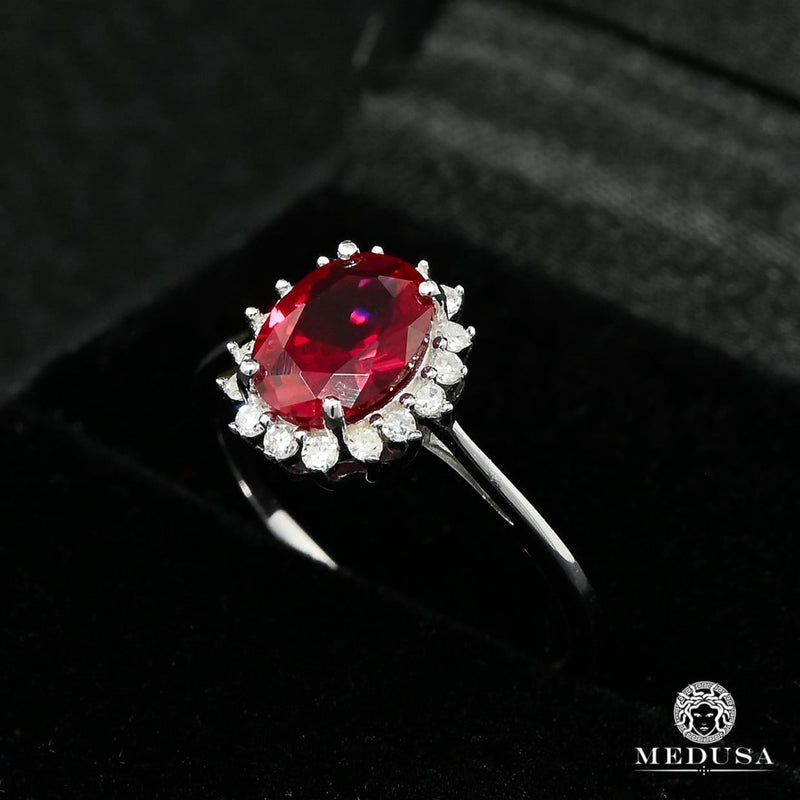 Bague à Diamants en Or 10K | Bague Femme Rubis D1 Diamant Or Blanc