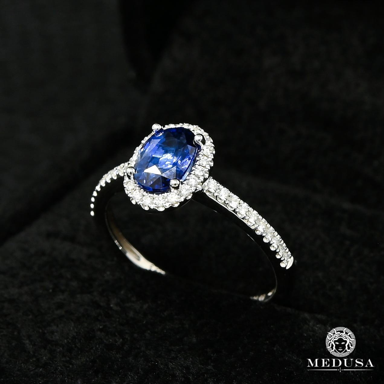 Bague à Diamants en Or 14K | Bague Femme Saphir D1 Diamant Or Blanc