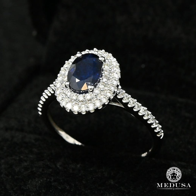 Bague à Diamants en Or 14K | Bague Femme Saphir D2 Diamant Or Blanc