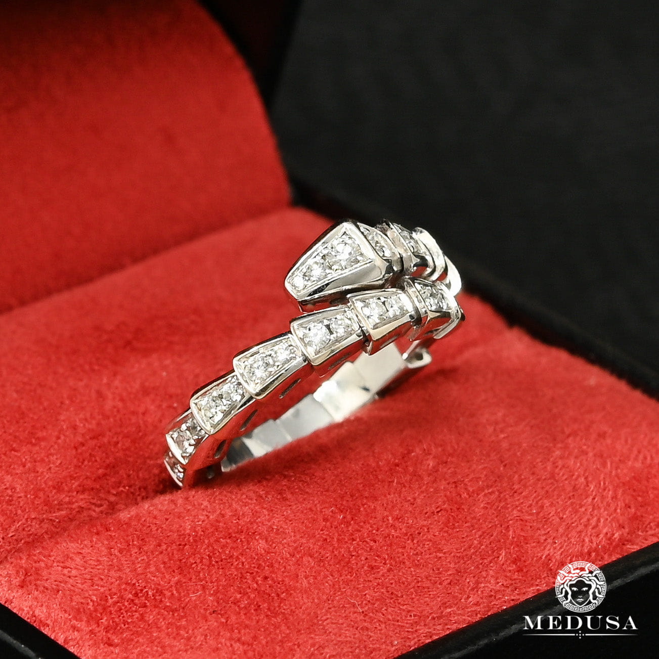 Bague à Diamants en Or 18K | Bague Homme Serpenti D1 - Diamant Or Blanc