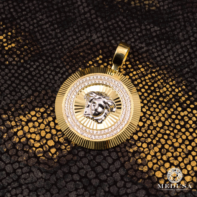 Pendentif en Or 10K | Médaillon Shield X6 Or 2 Tons