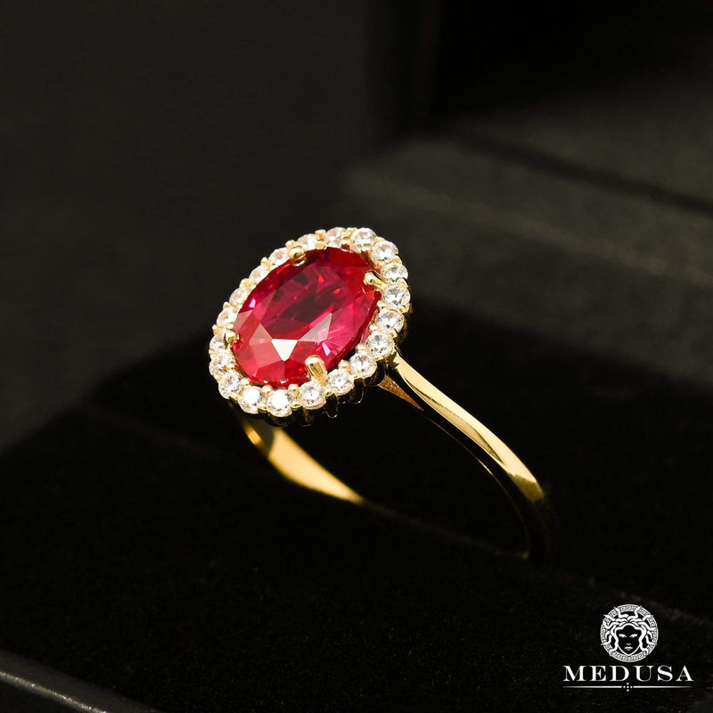 Bague en Or 10K | Bague Femme Stone F8 Or Jaune / Rubis
